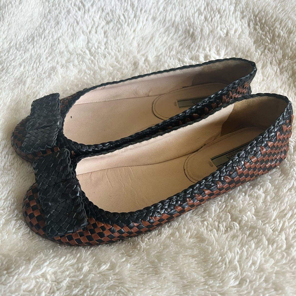 Prada Black/Cognac Woven Flats